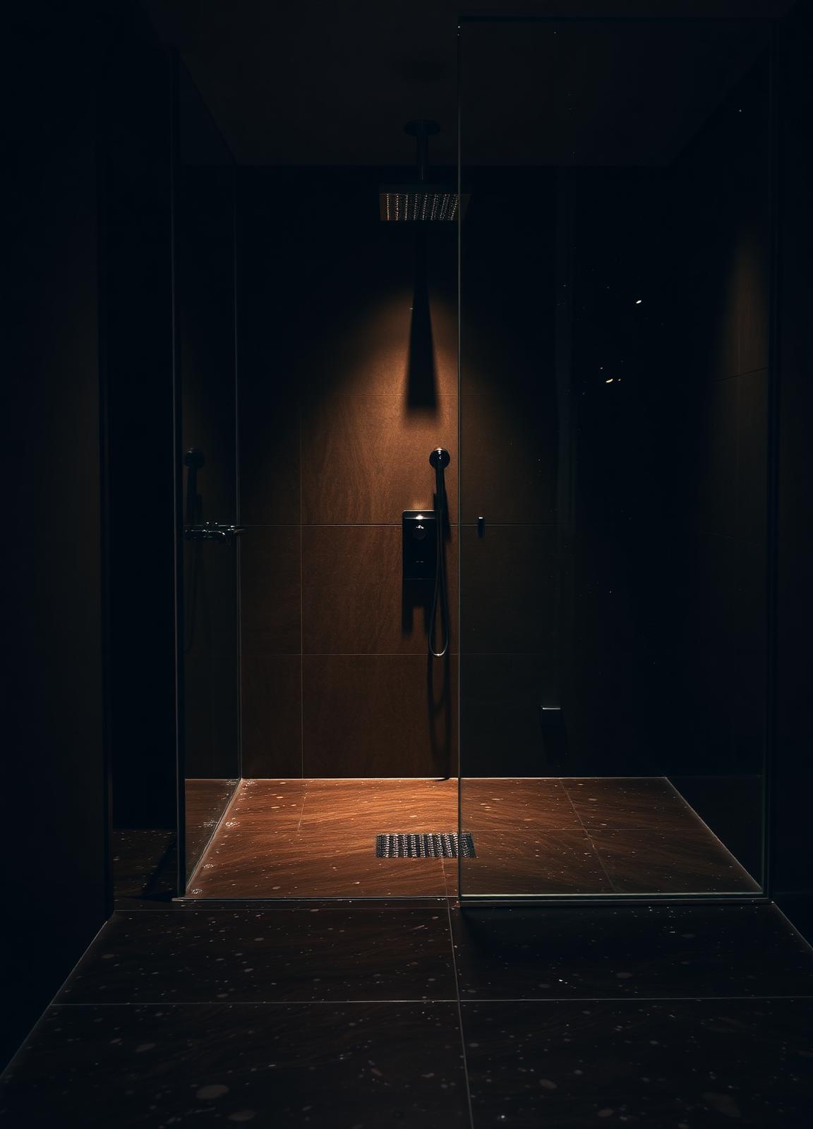 Tiled walk-in shower floor in a hotel wet area